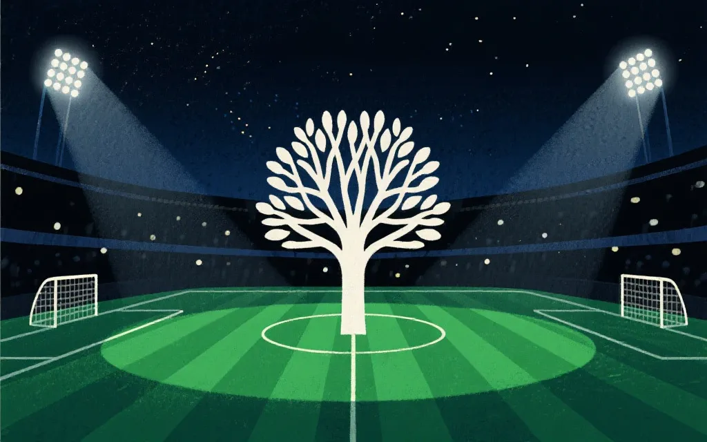 世界杯淘汰赛对阵树与决赛夜氛围的简洁插画